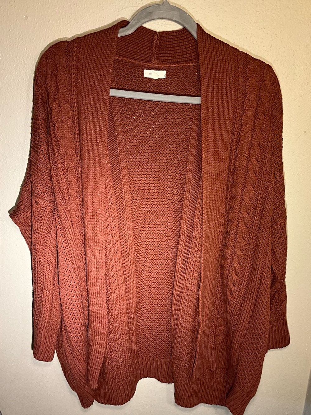 Debut Cozy Open-Front Cable Knit Cardigan - Rust m/l